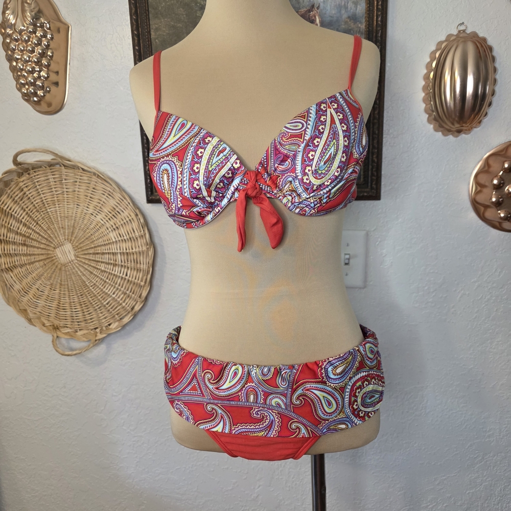 Antonio Melani Red Paisley Underwire Bikini Set Top M Bottom S- both fit a small